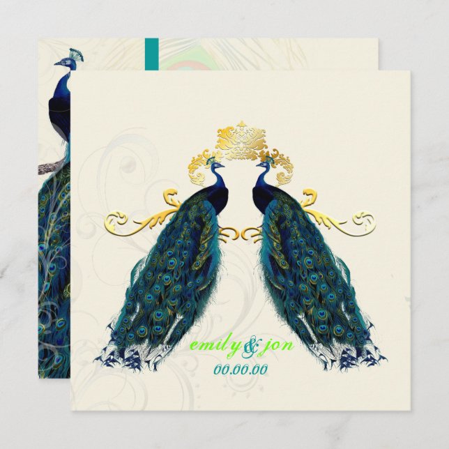 PixDezines psychedelic peacock/cobalt blue Invitation (Front/Back)