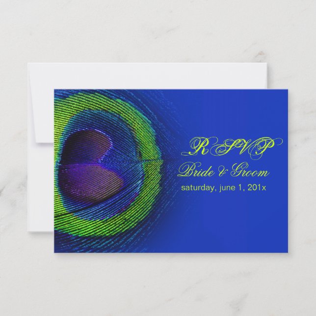 PixDezines psychedelic peacock eye/cobalt blue RSVP Card (Front)