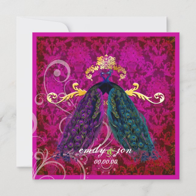 PixDezines psychedelic peacock feather/hot pink Invitation (Front)