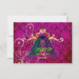 PixDezines psychedelic peacock feather/hot pink RSVP Card