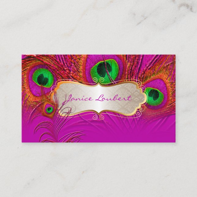 PixDezines psychedelic peacock+gold trim label Business Card (Front)