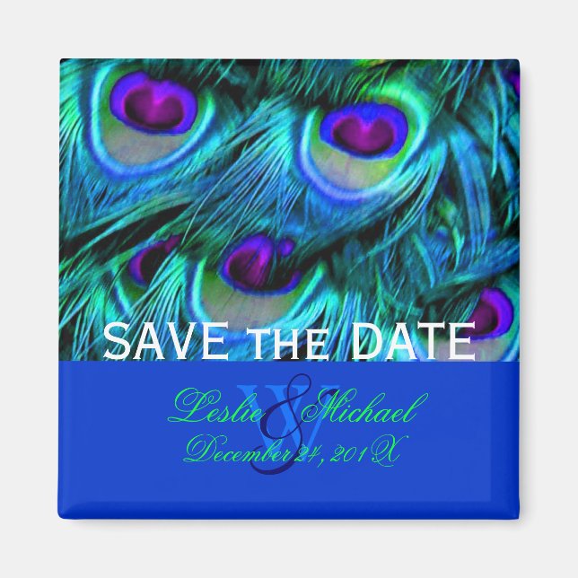 PixDezines Psychedelic Peacock, Save the Date Magnet (Front)