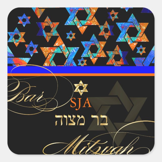 PixDezines Psychedelic Stars/Bar Mitzvah Square Sticker (Front)
