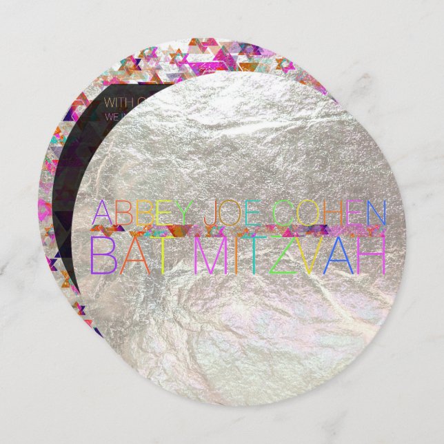 PixDezines psychedelic stars/neon/bat mitzvah Invitation (Front/Back)