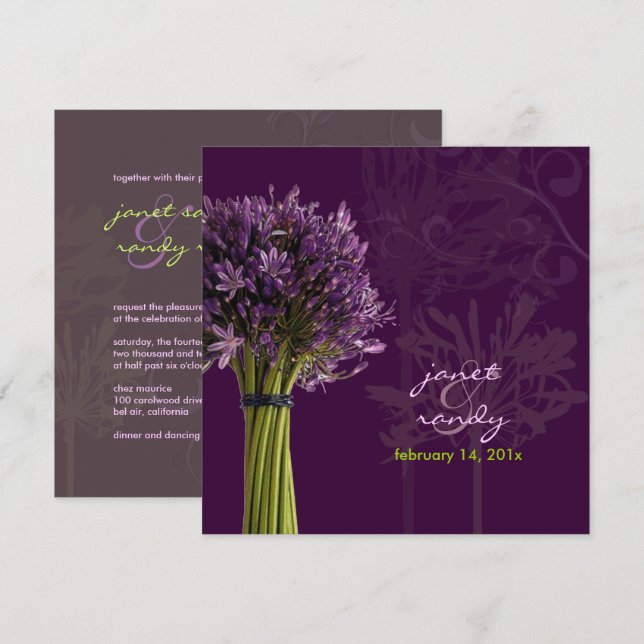PixDezines Purple Agapanthus/DIY background colour Invitation (Front/Back)
