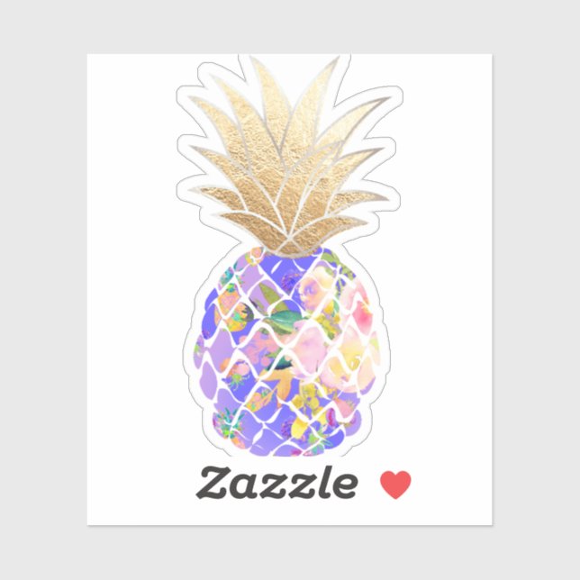 PixDezines Purple Aloha Pineapple, Faux Gold Crown (Sheet)