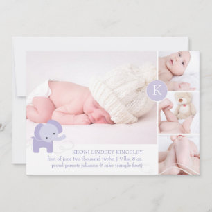 PixDezines purple elephant photos birth announceme Announcement