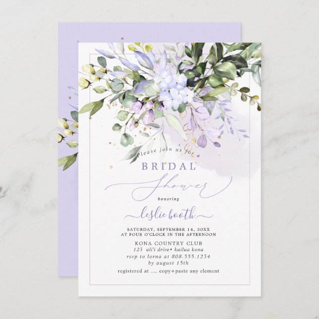 PixDezines Purple Gum Eucalyptus Bridal Shower Invitation (Front/Back)