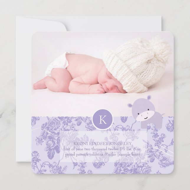 PixDezines purple hippo+toile Announcement (Front)