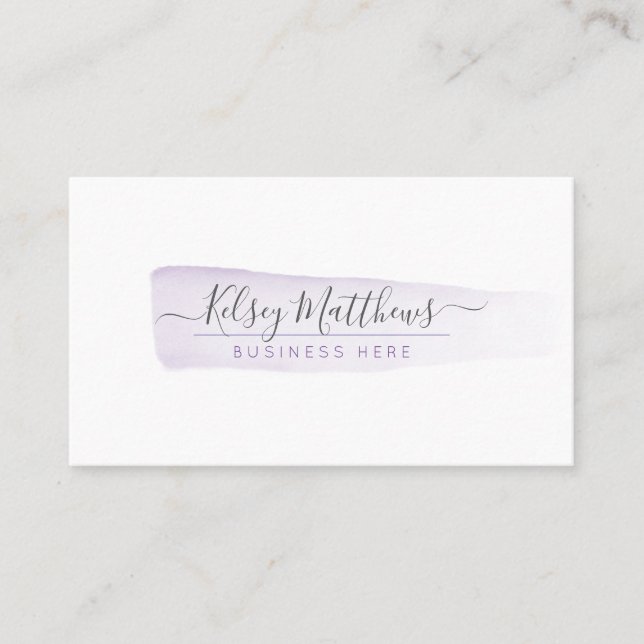 PixDezines Purple Watercolor Brush Stroke Business Card (Front)