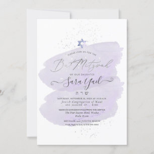 PixDezines  Purple Watercolor Swatches Bat Mitzvah Invitation