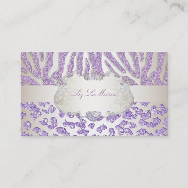 PixDezines purple zebra/leopard Business Card (Front)