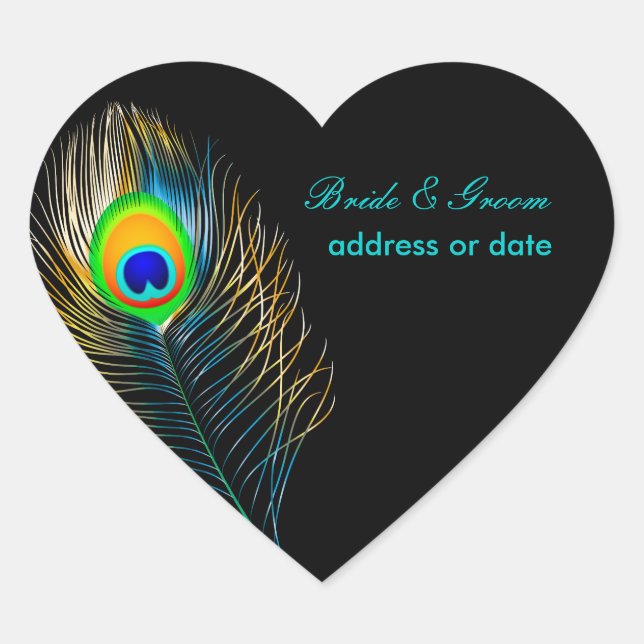 PixDezines Pzazz Peacock Feather/diy colour Heart Sticker (Front)