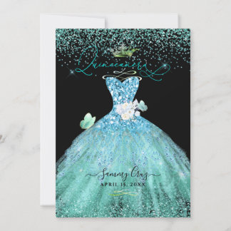 PixDezines Quinceanera Aqua Teal Glitter Gown Invitation