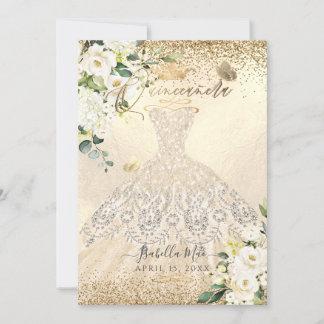PixDezines Quinceanera Champagne Gold Glitter Gown Invitation