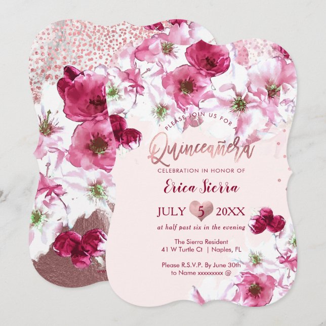 PixDezines Quinceañera/Dark Cherry Blossoms Invitation (Front/Back)