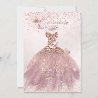 PixDezines Quinceanera Dusty Rose Glitter Gown Invitation