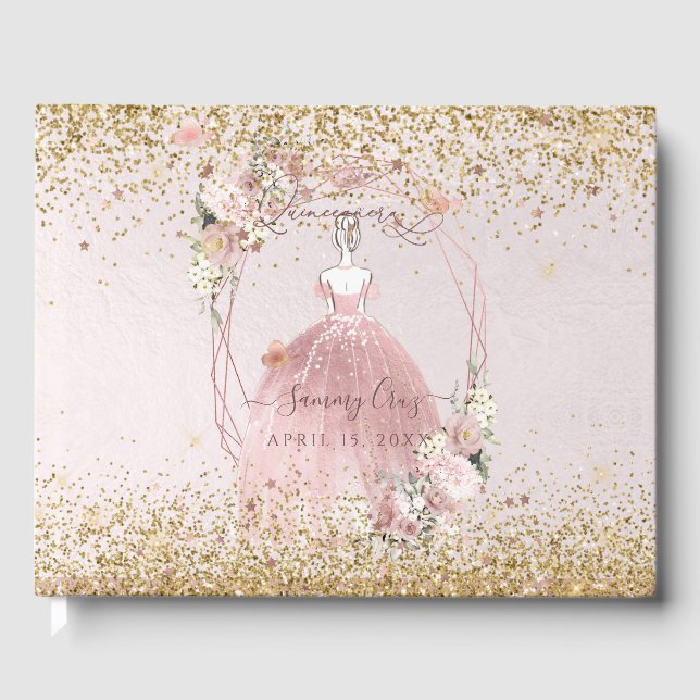 PixDezines Quinceanera Dusty Rose Gold H2 Guest Book (Front)