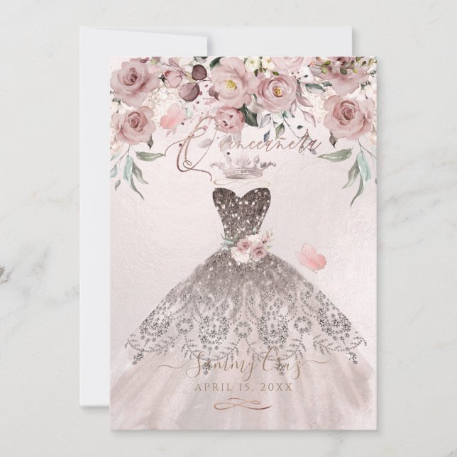 PixDezines Quinceanera Dusty Roses Mauve Dress Invitation (Front)