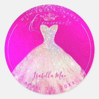 PixDezines Quinceanera Flashy Pink+Sparkle Blush Classic Round Sticker