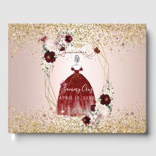 PixDezines Quinceanera H2 Flowers Burgundy Dress Guest Book