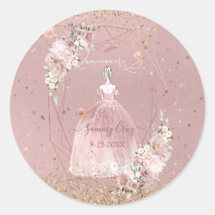 PixDezines Quinceanera H2 Rose Gold Dress Classic Round Sticker