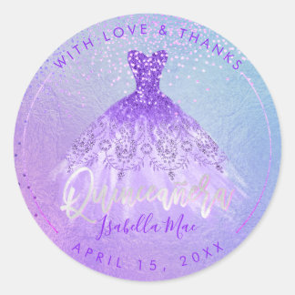 PixDezines Quinceanera Purple+Violet Gown Classic Round Sticker