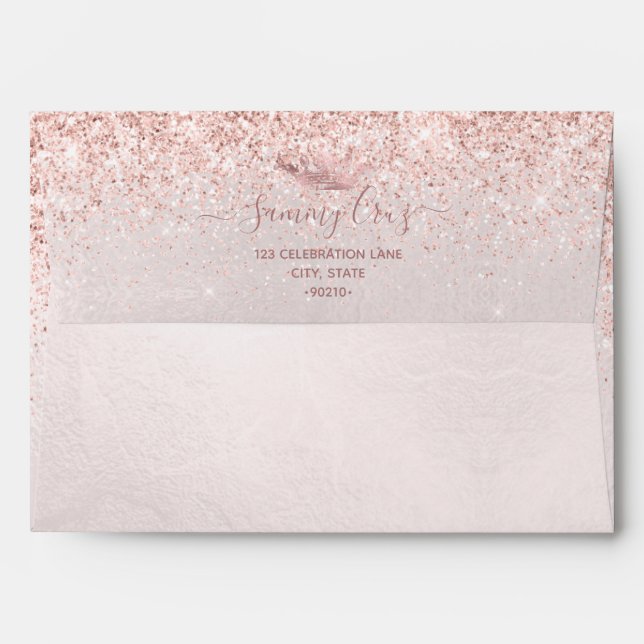 PixDezines Quinceanera Rose Gold Glitter Dress Envelope (Back (Top Flap))
