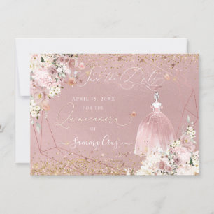 PixDezines Quinceanera Rose Gold Save the Date Invitation