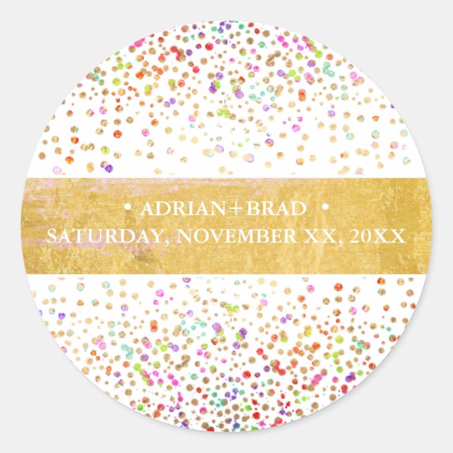 PixDezines Rainbow Confetti Classic Round Sticker (Front)