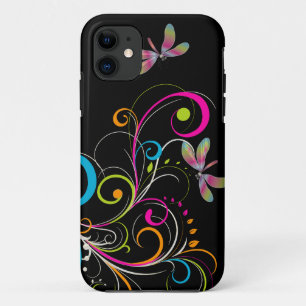 PixDezines Rainbow Swirls+Dragonfly/DIY colour iPhone 11 Case
