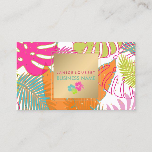 PixDezines Rainforest/Monsteral/Palm Fronds Business Card (Front)