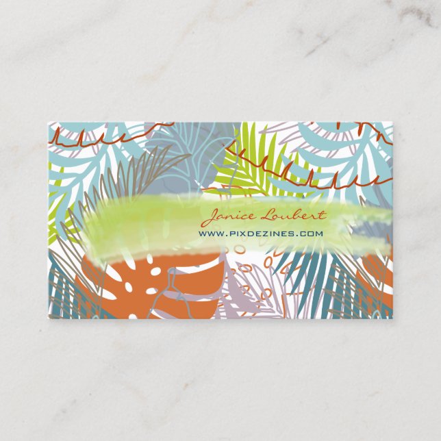 PixDezines rainforest/tropical leaves/DIY colour Business Card (Front)