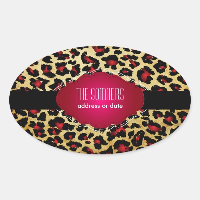 PixDezines red cheetah+faux parchment Oval Sticker (Front)