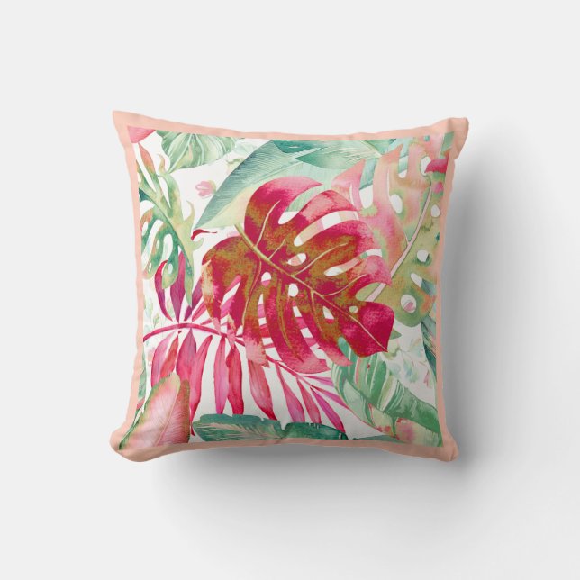 PixDezines Red+Green Tropical Foliage Frame DIY Cushion (Front)