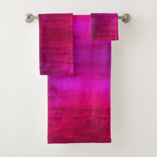 PixDezines Red Magenta Violet Ombre Watercolor Bath Towel Set