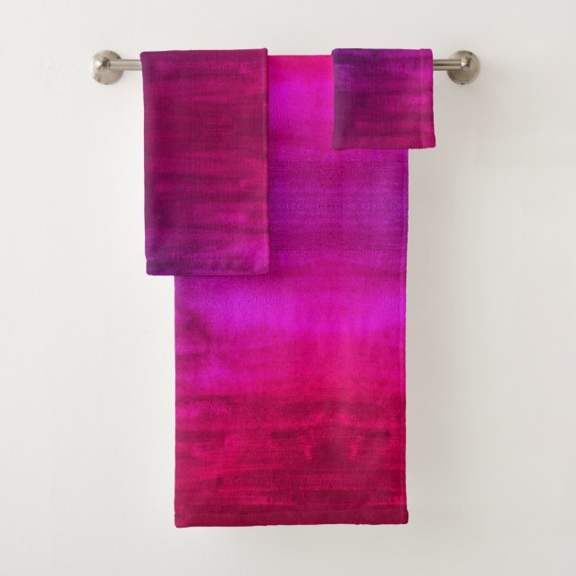 PixDezines Red Magenta Violet Ombre Watercolor Bath Towel Set (Insitu)