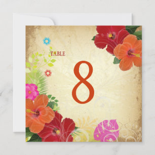 PixDezines red+orange hibiscus+monstera table card