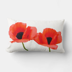 PixDezines red poppies/DIY background colours Lumbar Cushion