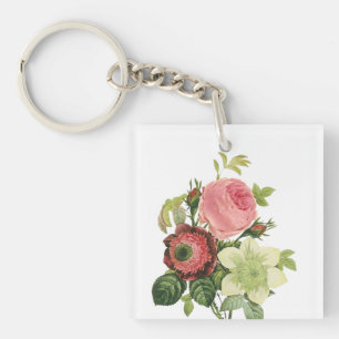 PixDezines redoute clementine, anemone Key Ring