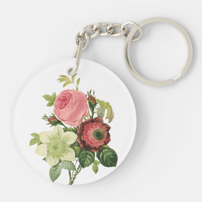 PixDezines redoute clementine, anemone Key Ring (Back)