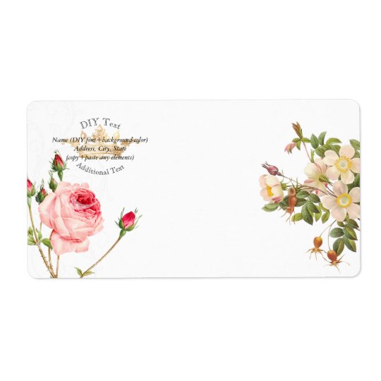 PixDezines Redoute Vintage Roses/Gold Crown Shipping Label