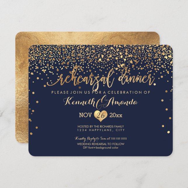 PixDezines Rehearsal Dinner/Faux Gold Confetti Invitation (Front/Back)