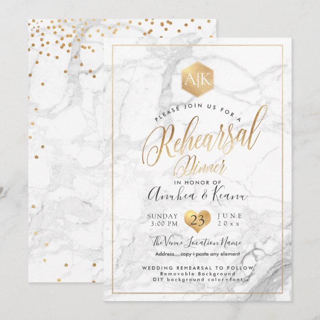 PixDezines Rehearsal Dinner+Faux Gold Honeycomb Invitation (Front/Back)