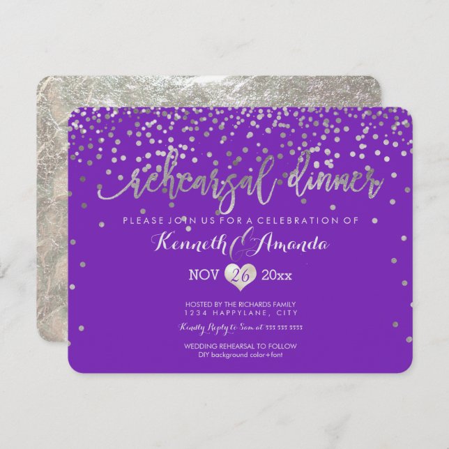 PixDezines Rehearsal Dinner/Faux Silver Confetti Invitation (Front/Back)