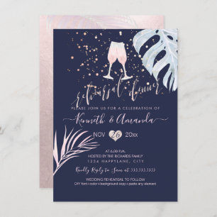 PixDezines Rehearsal Dinner/Pink Champagne+Palms Invitation