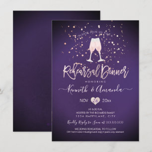 PixDezines Rehearsal Dinner Pink Champagne Plum Invitation