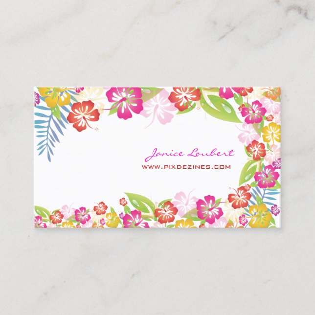 PixDezines retro bold tropical flowers/gold stock Business Card (Front)