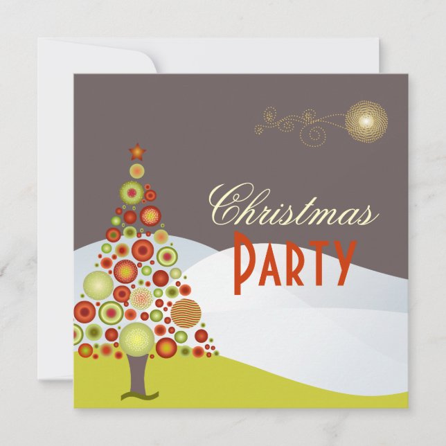 PixDezines Retro Christmas Ornaments Tree Invitation (Front)