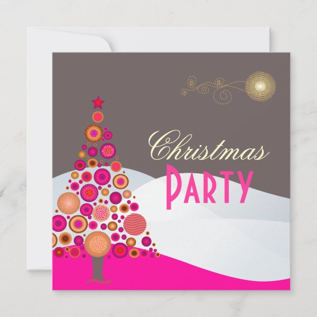 PixDezines Retro Christmas Ornaments Tree Invitation (Front)